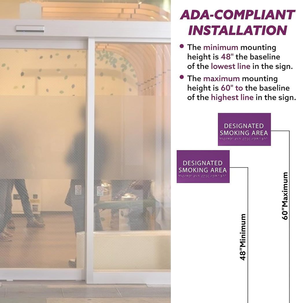 6" X4" Designated Smoking Area Sign - ADA Compliant Tactile Graphics Grade 2 Braille Text | Smoking Permitted Wall Signs for Offices, Private Businesses, Schools, and Restaurants