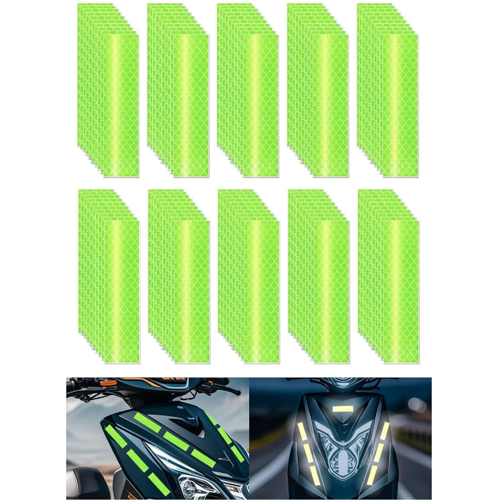 Non Fading Fluorescent Yellow Reflective Stickers 1 inch X 4 inch, Outdoor Waterproof High Visibility Safety Adhesive Reflector (100 Pcs)