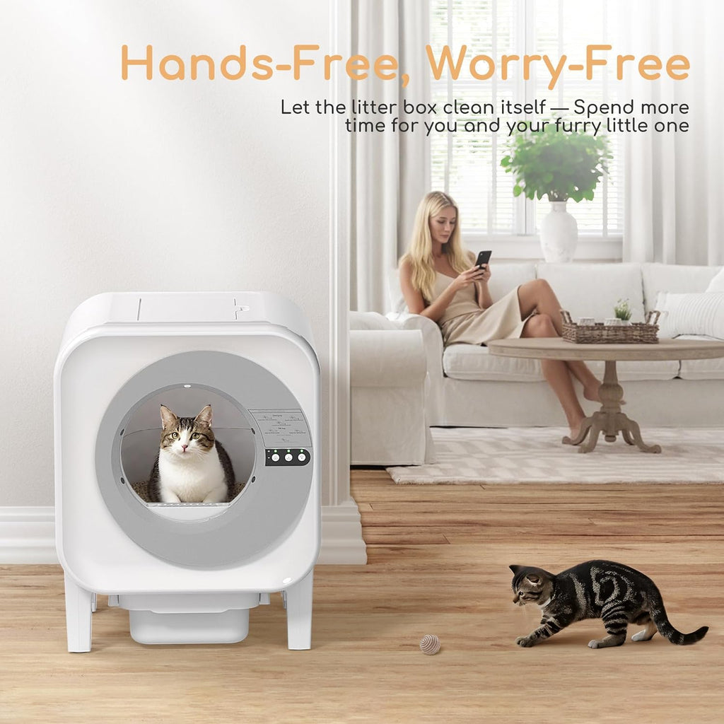 MICDAY Self Cleaning Litter Box, Automatic Litter Box Self Cleaning with APP Control Dynamic Monitoring,75L Litter Robot Dual Sensor Safety Protection, Odor Control System