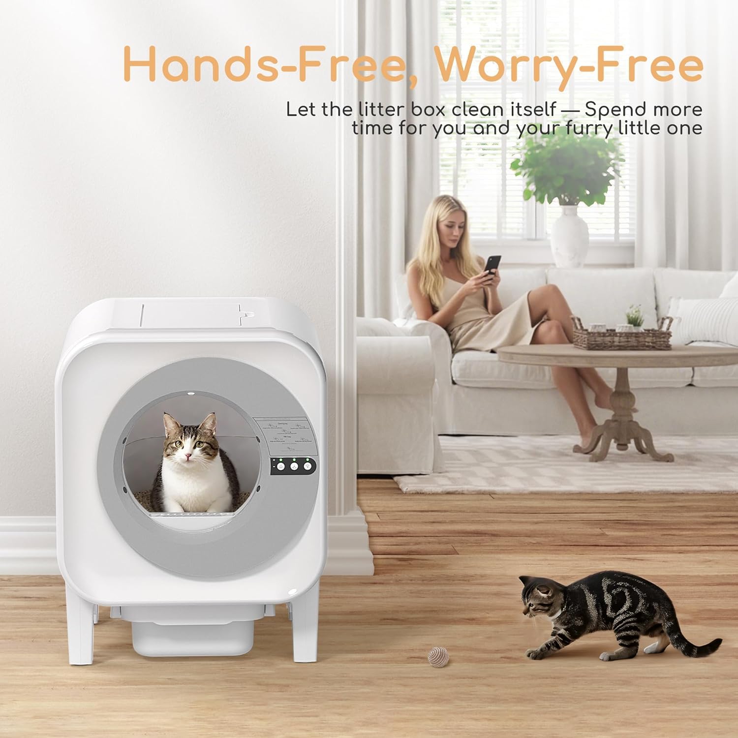 MICDAY Self Cleaning Litter Box, Automatic Litter Box Self Cleaning with APP Control Dynamic Monitoring,75L Litter Robot Dual Sensor Safety Protection, Odor Control System