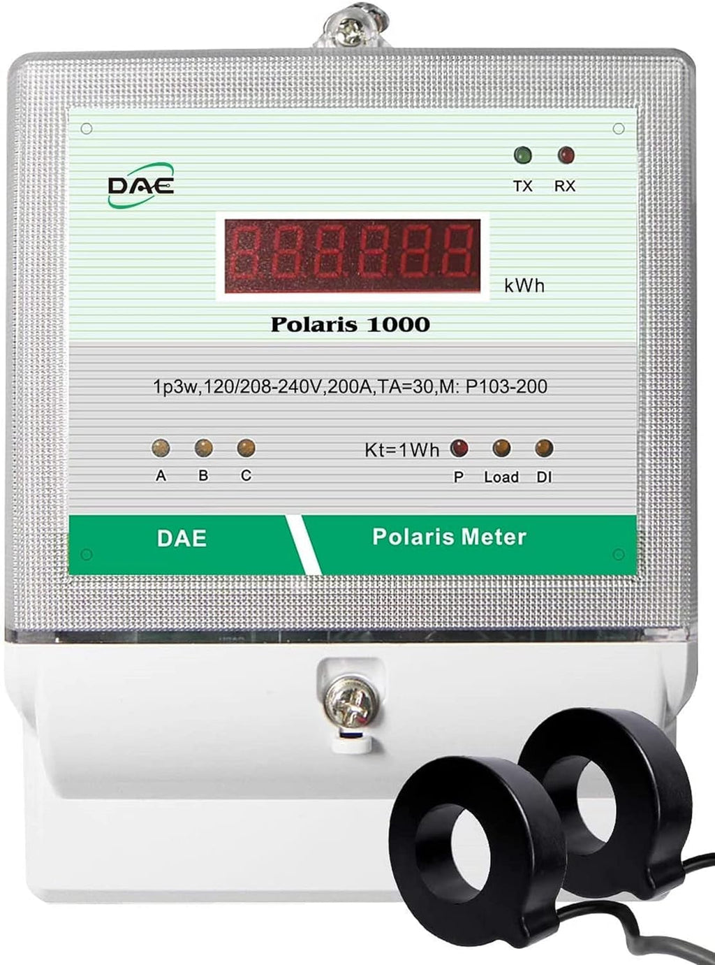DAE P103-200-S KIT, UL Listed, CTEP kWh Smart Submeter, Polaris 1000, 1P3W(2 hot Wire, 1 Neutral), 200A, 120/240V, 2 CTs (Inner Dia. 1.02")