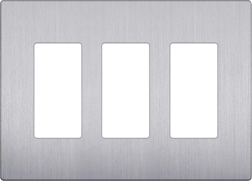 LIDER Brushed Finish Decorator Switch Cover, Screwless Wall Plate, Mid-Size 3-Gang 4.88" x 6.77", Unbreakable Polycarbonate Thermoplastic, UL Listed, LSWP-33M-BSV, Brushed Silver