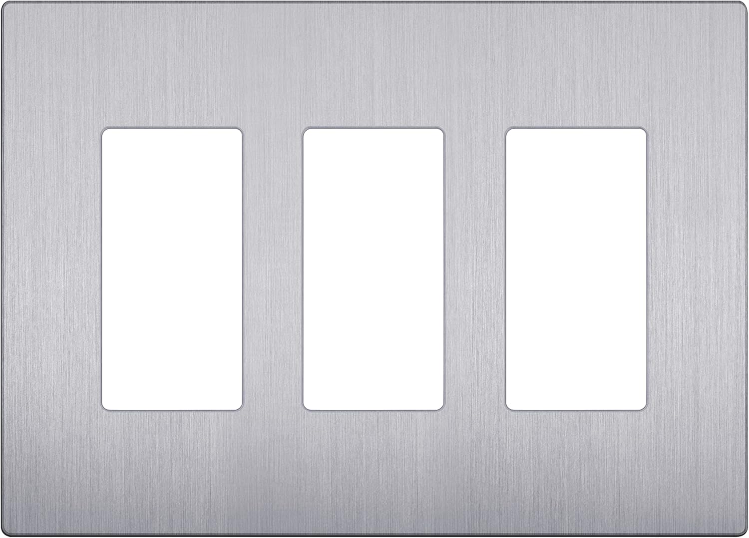 LIDER Brushed Finish Decorator Switch Cover, Screwless Wall Plate, Mid-Size 3-Gang 4.88" x 6.77", Unbreakable Polycarbonate Thermoplastic, UL Listed, LSWP-33M-BSV, Brushed Silver
