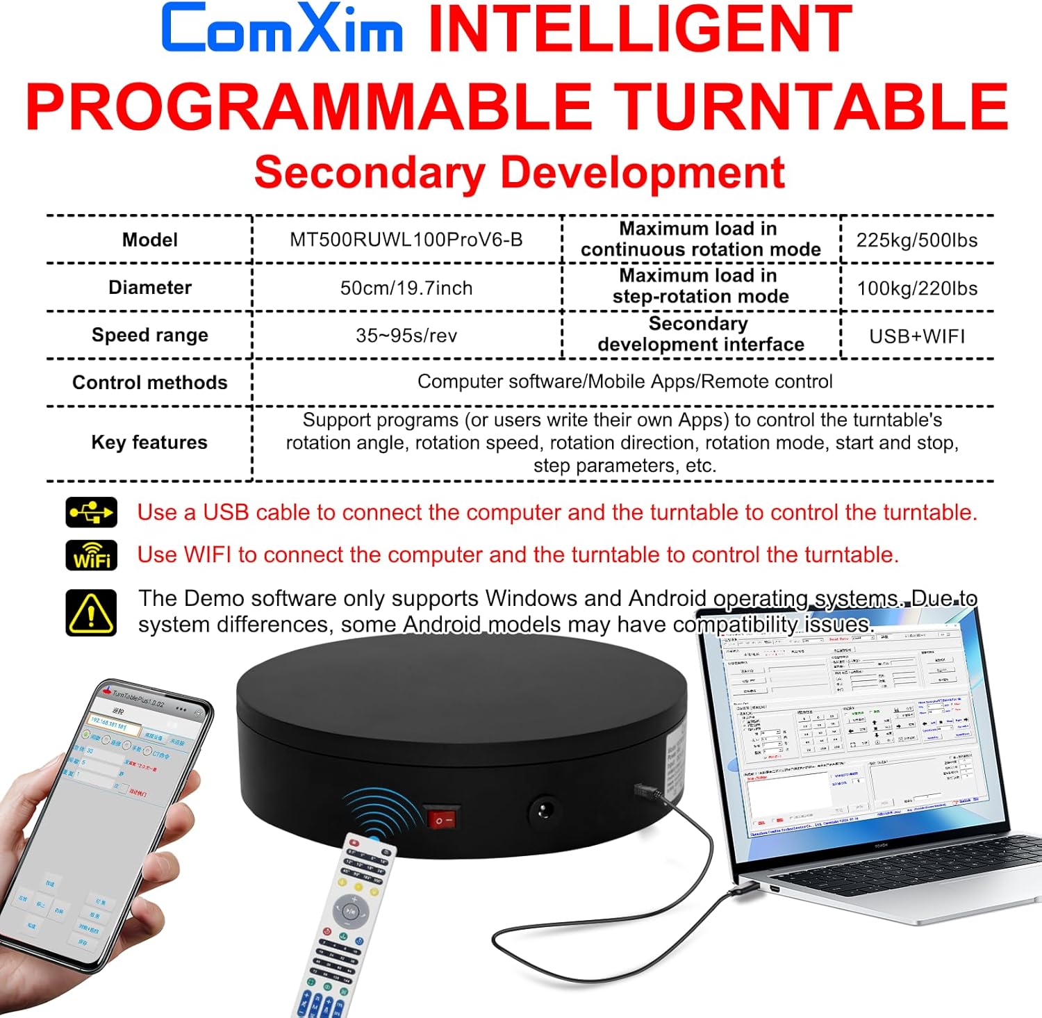 Programmable Large Motorized Electric Turntable Command-Controlled Rotating Platform Photography Turntable Secondary Development Motorized Electric Lazy Susan for 3D Scaner or Photography with API
