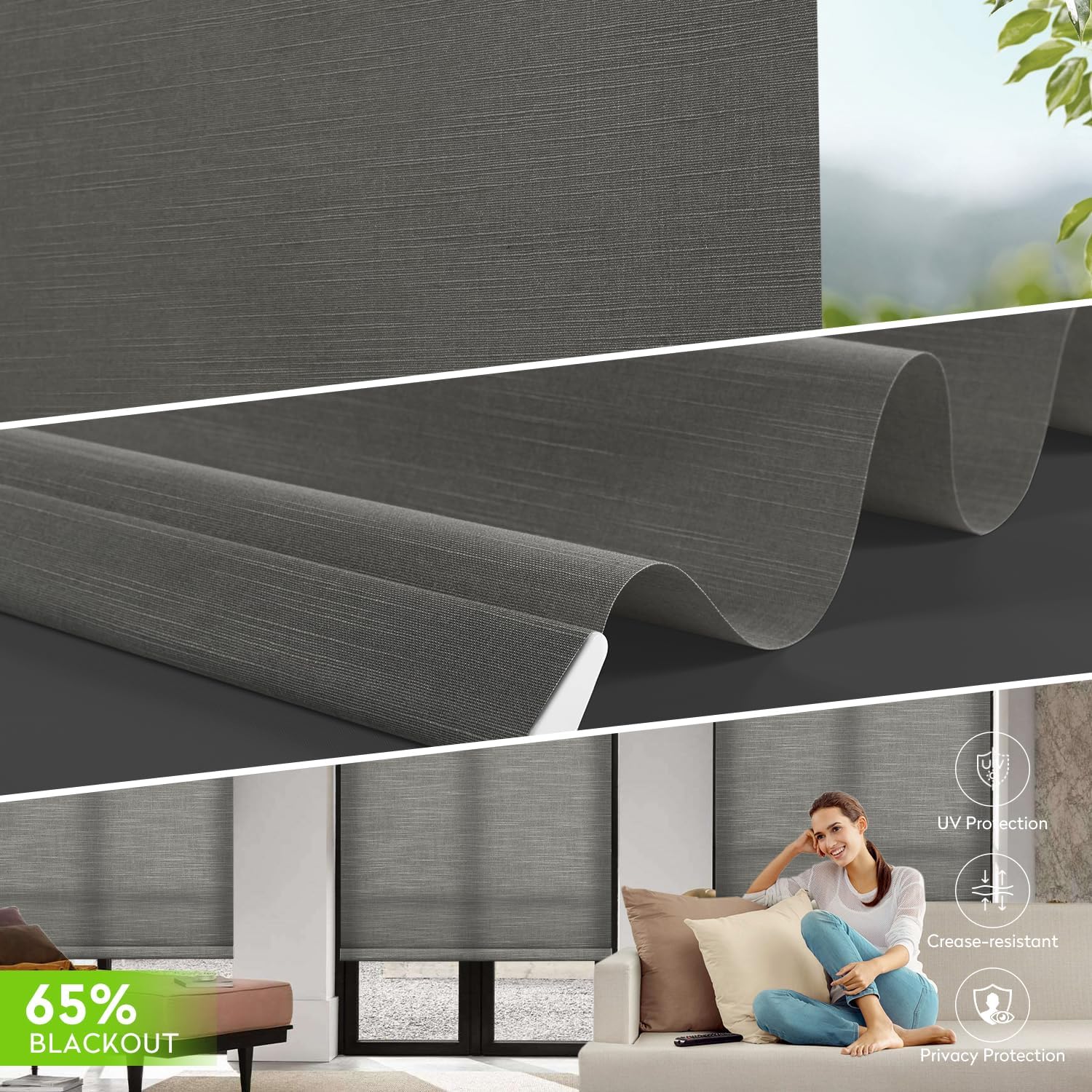 ZSTARR Motorized Light Filtering Roller Blinds with Remote Control,Rechargeable Smart Window Shades Compatible with Alexa Google via Hub,Fabric Wrapped Valance, Custom Size (ash Gray)