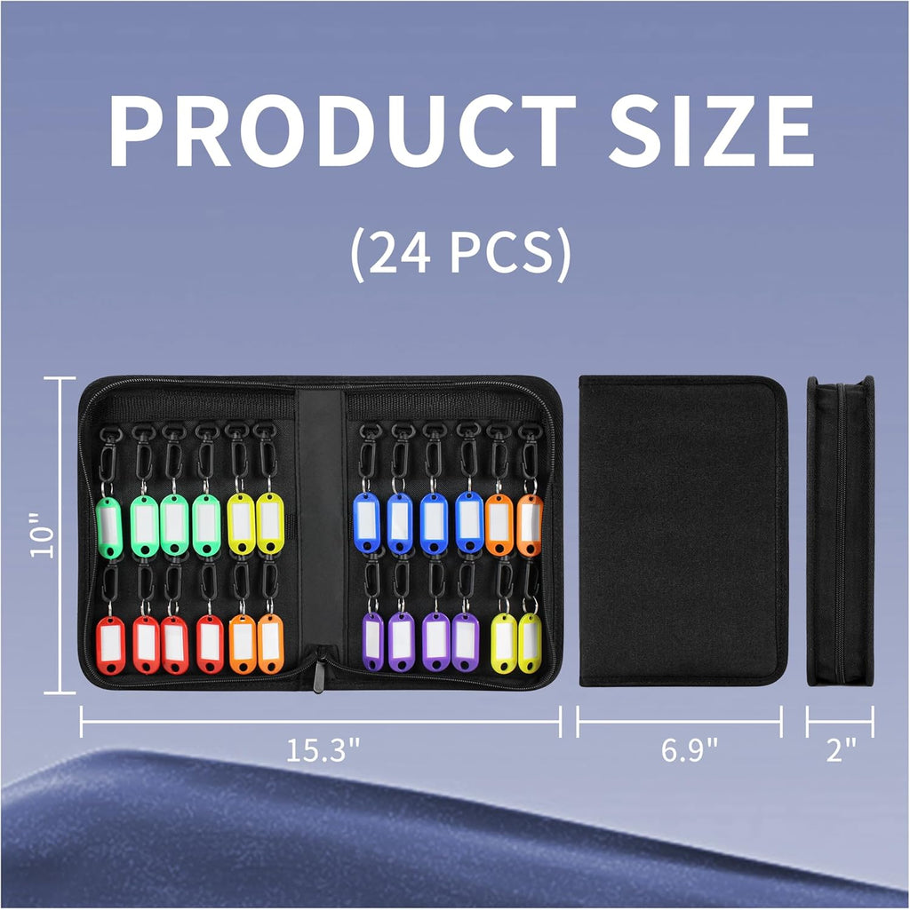 Portable Zippered Key Case,Organizer Waterproof Key Binder with 24 Key Hooks and Tags,Portable Key Storage for Rental Management Real Estate Sales Hotel Executives and Car Service