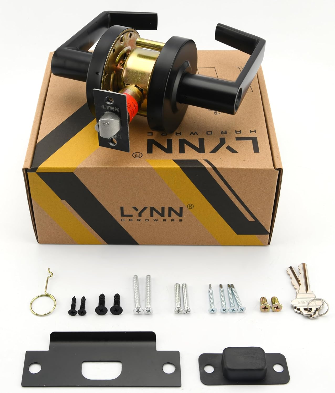 LYNN HARDWARE Commercial Door Lever Lock - Heavy-Duty Locking Door Handle, Designer Door Handles, Cylindrical Lever Lock, Non-Handed Grade 2 Door Handle, Matte Black, Entrance/Keylock