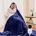 Heated Electric Blanket- Electric Throw Blanket 100"x90" for Bed- 5 Heating Levels& 4 Hours Auto Off for Home Office - Soft Faux Fur Fabric for Full Body(Navy Blue)