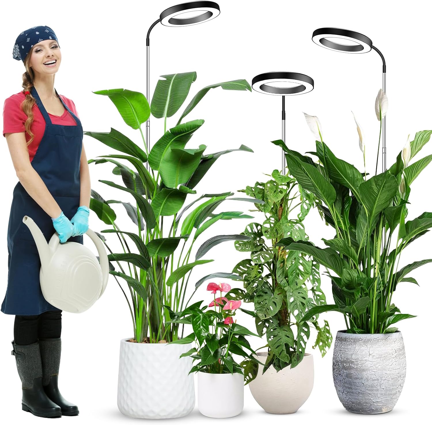 Wolezek Grow Lights for Indoor Plants Full Spectrum, 80 LEDs 3 Colors, 65in Large Plant Lights for Indoor Growing with 360°Gooseneck, 6/12/16H Timer, 5 Brightness, Height Adjustable, Black 3 Pack