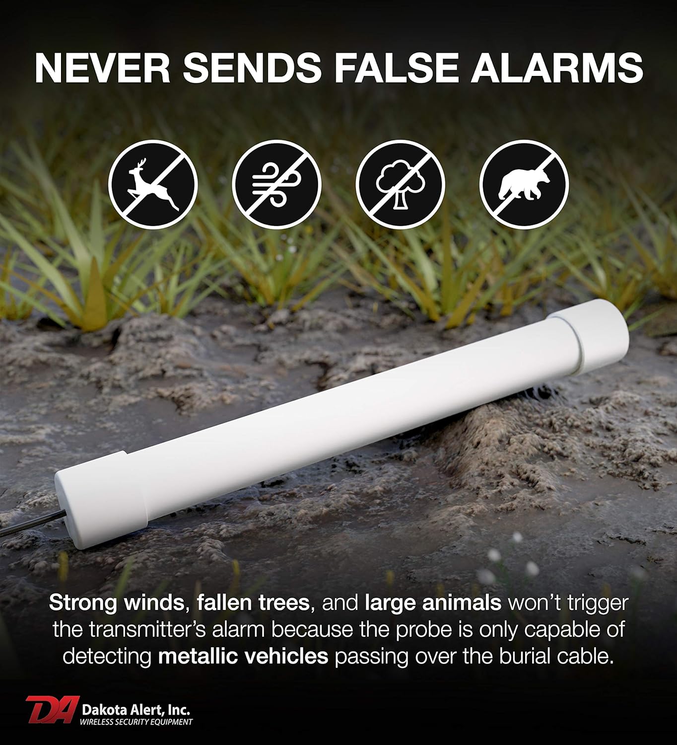 Dakota Alert Driveway Alarm Sensor - DCPT-4000 Driveway Alarms Wireless Outside Weatherproof Vehicle Sensor, 1 Mile Long Range Sensors , Vehicle Detecting Probe Transmitter & 50' Direct Burial Cable