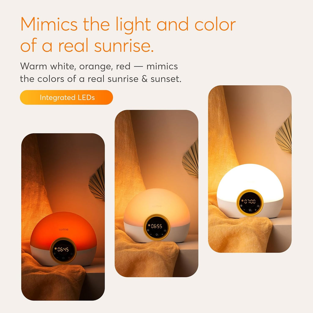 Lumie Bodyclock Rise 100 - LED Wake-Up Light Alarm Clock with Realistic Sunrise and Sunset, Dimmable, White/Yellow