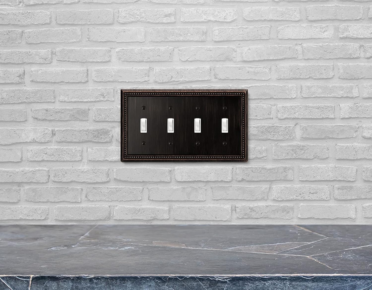 Henne Bery Sunken Pearls Heavy Duty Decorative Wall Plate Switch Plate Outlet Cover (Quad Toggle, Aged Bronze)