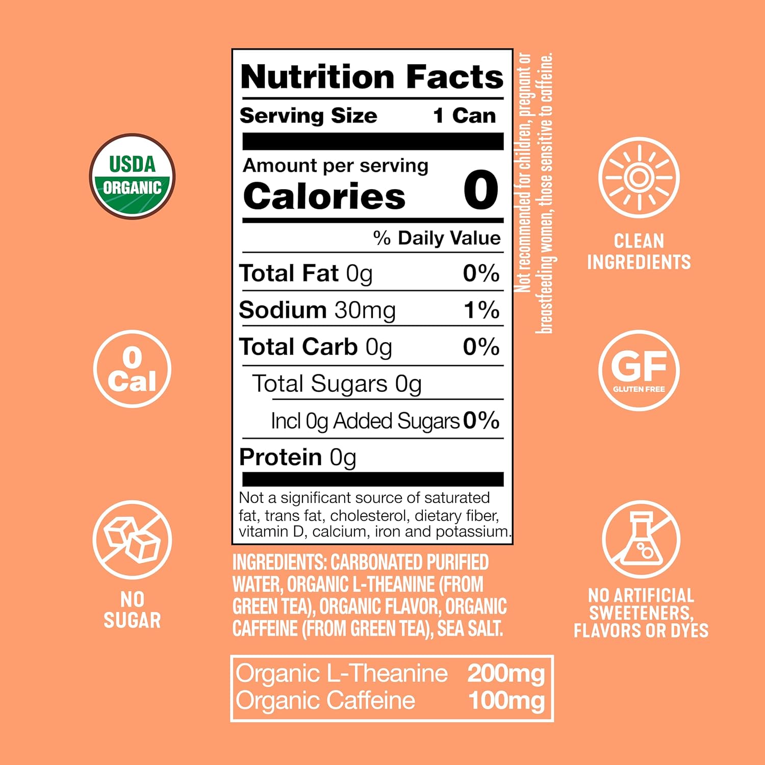 ARDOR ENERGY Sparkling Water with 100mg Natural Caffeine & 200mg L-Theanine from Organic Green Tea for Smooth Energy & Focus | Healthy Energy Drink | No Sugar, Zero Calories, Vegan, Gluten-Free | White Peach (Pack of 12, 12oz cans)