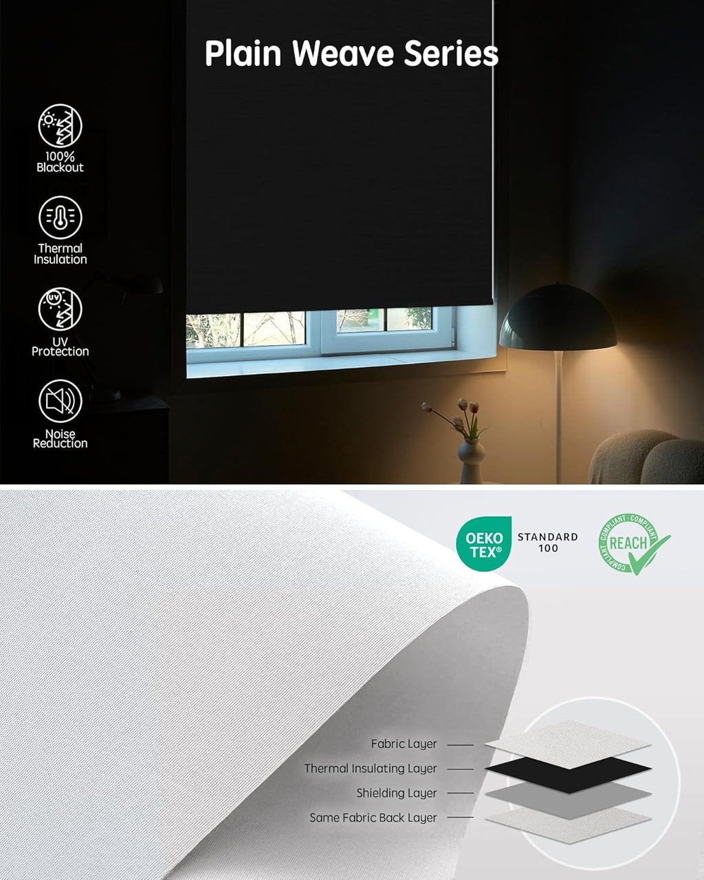 Yoolax Motorized Blinds with Remote, Smart Blinds for Windows Blackout Automatic Shades Work with Alexa Remote Control Roller Window Shades with Valance, Custom Size (Fabric-Greyish White)