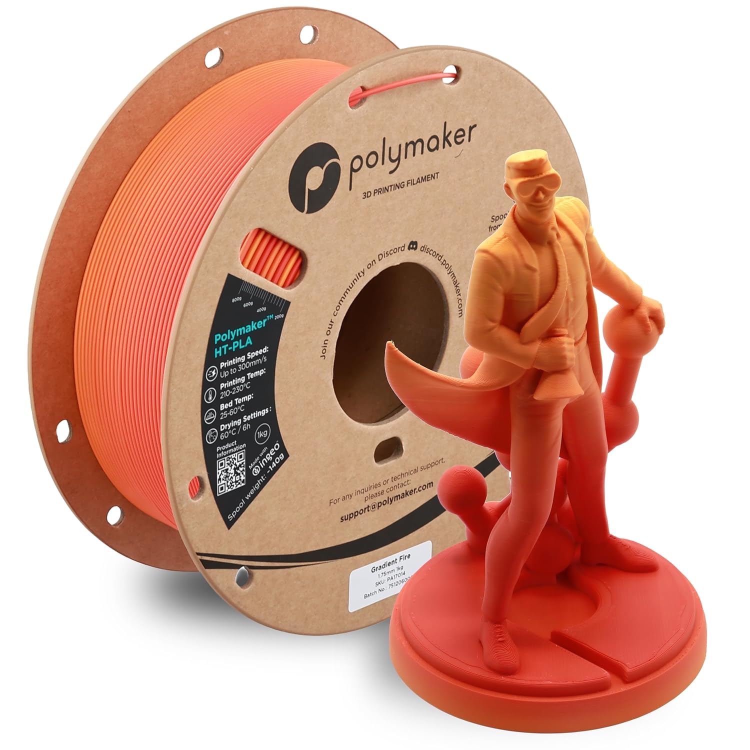 Polymaker HT-PLA Filament 1.75mm Gradient Fire, High Temp PLA for 3D Printing, Heat Stable Up to 150°C, Easy to Print, Works with Most FDM Printers, 1kg Spool