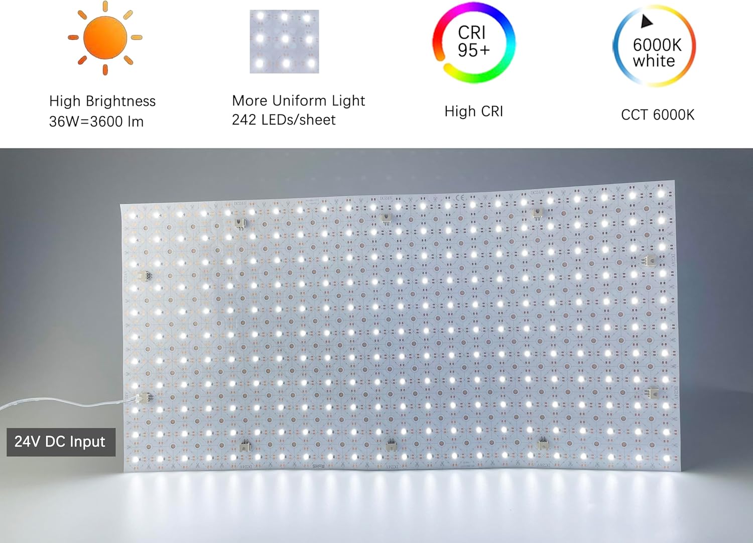 20-Pack LED Backlight Sheet 24V 36W 6000K White, 19.3X9.6 inches Each Unit, Dimmable Flexible LED Panel Sheet for Backlit Translucent Stone/Marble/Onyx/Quartz Countertops Walls