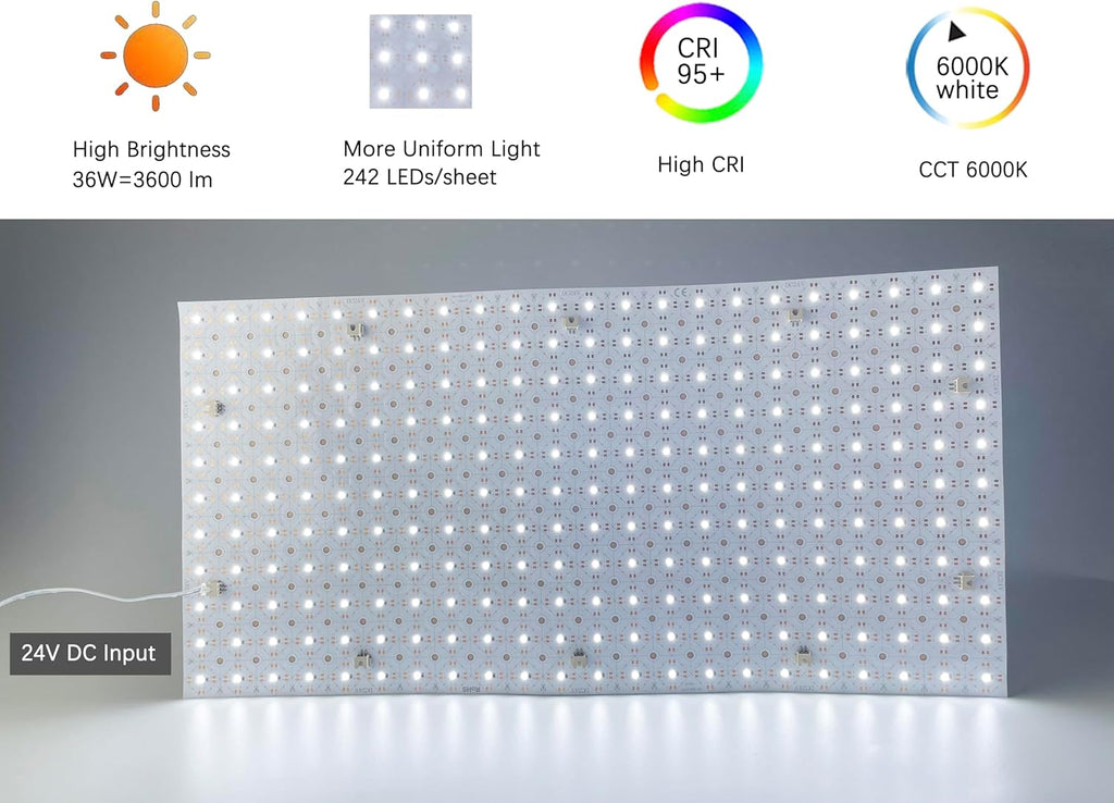 4-Pack LED Backlight Sheet 24V 36W 6000K White, 19.3X9.6 inches Each Unit, Dimmable Flexible LED Panel Sheet for Backlit Translucent Stone/Marble/Onyx/Quartz Countertops Walls