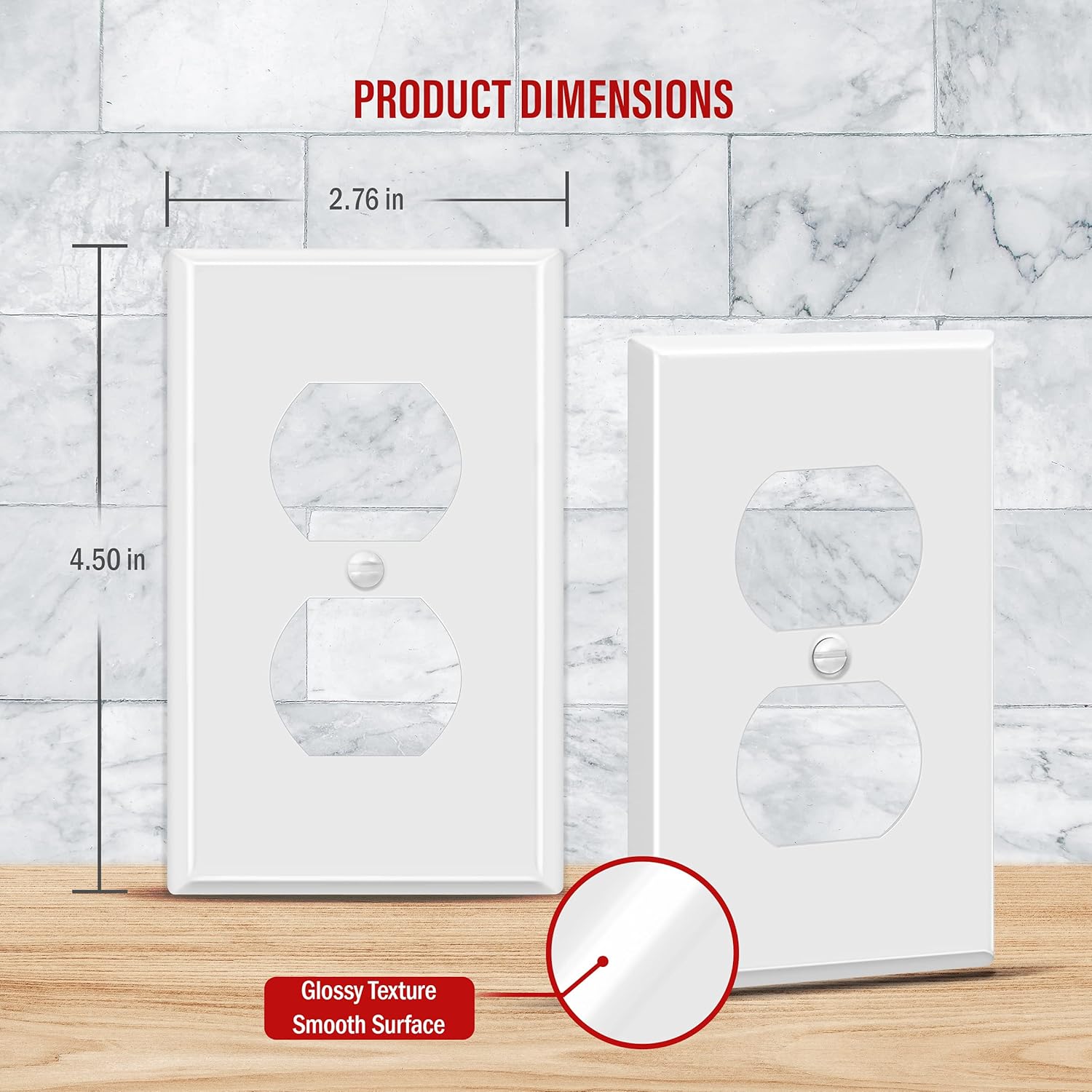 ENERLITES Duplex Receptacle Metal Wall Plate, Outlet Cover, Corrosion Resistant, Standard Size 1-Gang 4.50" x 2.76", Powder Coated Stamped Steel, 7721-WG, White Gloss