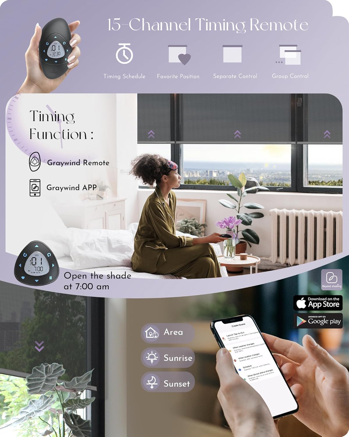 Graywind Motorized Solar Shades Compatible with Alexa Google Remote Electric Window Shade Fireproof Smart Roller Blinds with Valance for Home Office Patio, Custom Size (5% Openness Black)