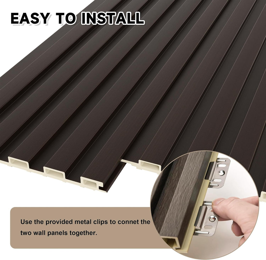 Slat Wall Paneling,8-Pack 3D WPC Wood Wall Panels,Acoustic Wall Panels for Interior Wall Decor,Living Room,Bedroom,Black Brown,95 x 6 in