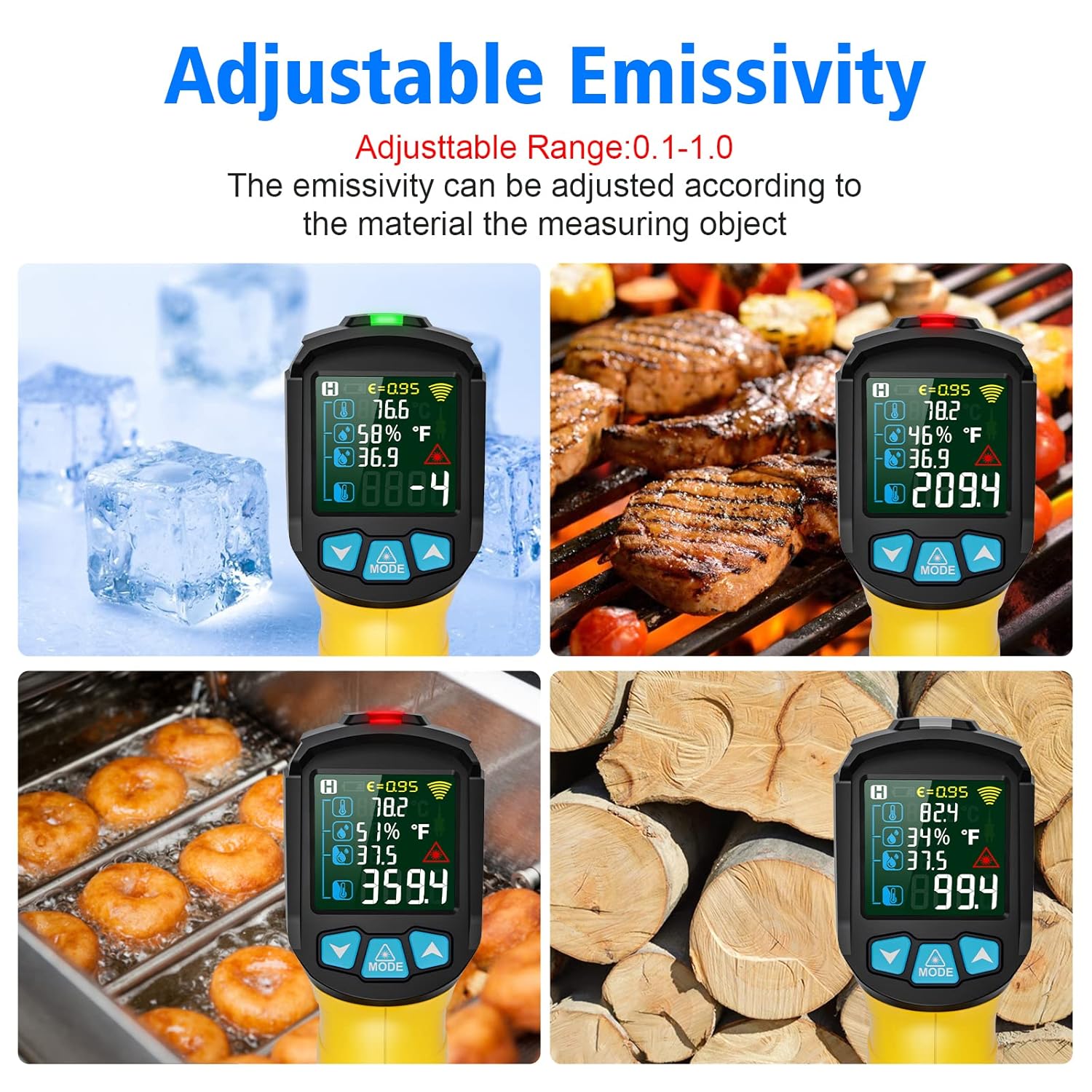 MESTEK Infrared Thermometer Gun, Non-Contact Digital Laser Thermometer Temperature Gun with Probe for Cooking, Home Repairs, IR Temp Gun with Humidity Sensor, Adjustable Emissivity -58°F to 1472°F
