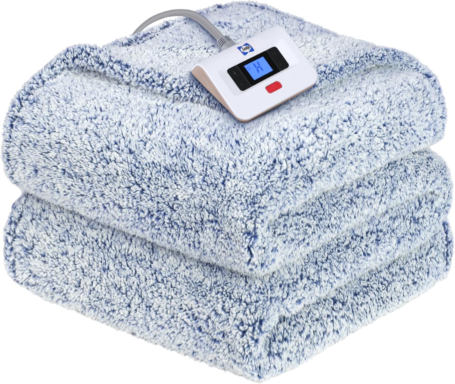 Sealy Electric Blanket Twin Size, Soft Sherpa Heated Blanket Single Control with 10 Heating Levels & 1 to 12 Hours Auto-Off Settings Over-Heated Protection 62"x84" Machine Washable, Blue