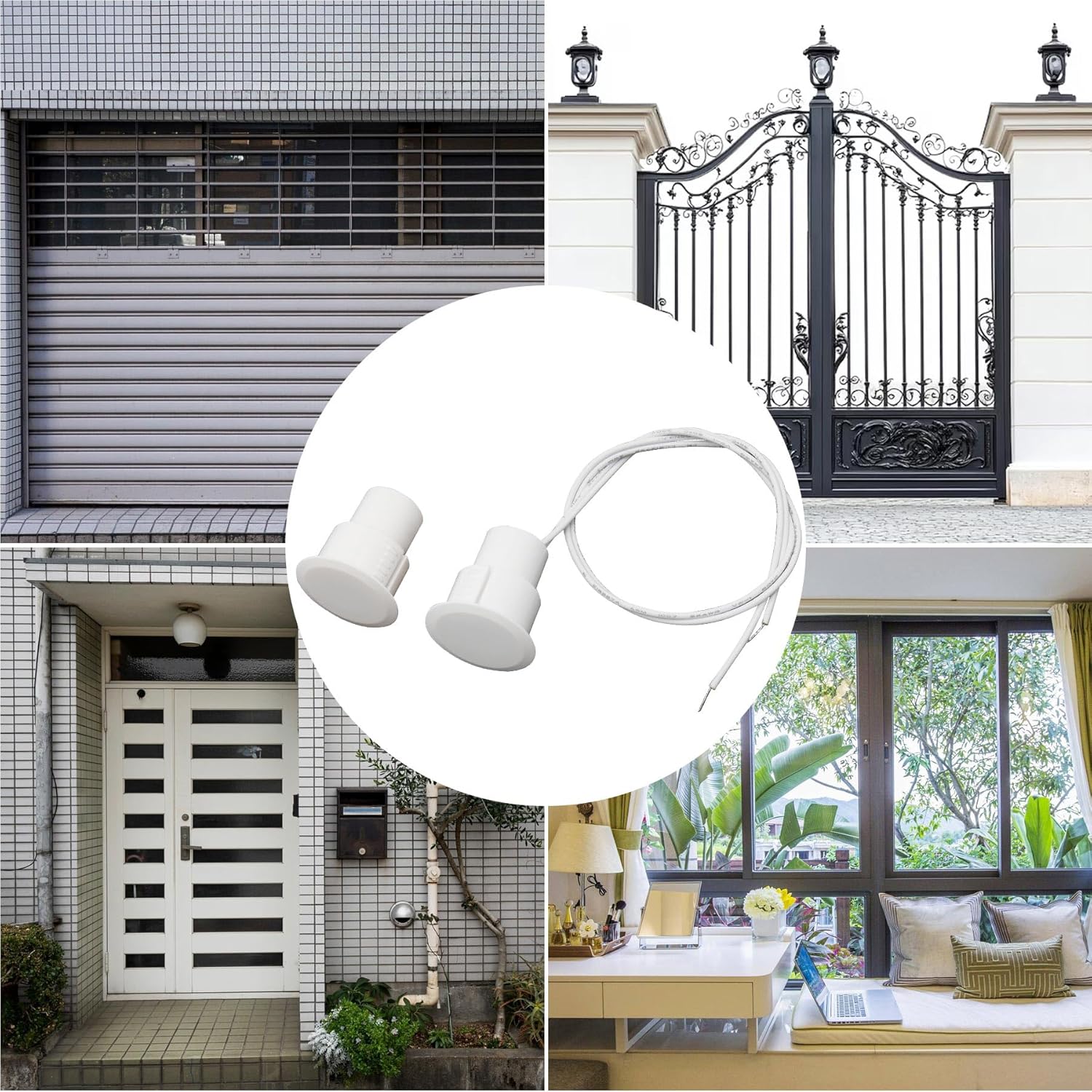 10PCS Recessed Wired Security Window Door Contact Sensor, Normally Closed NC, Door Alarm Magnetic Reed Switch with 2 Wire, ABS White, RC-36