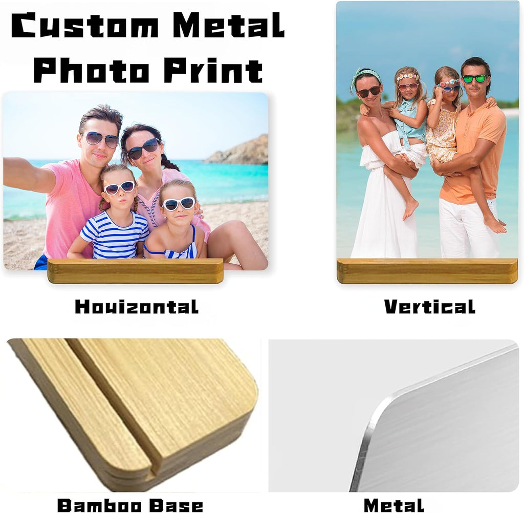 Custom Metal Photo Prints Personalized Picture Gifts with Natural Bamboo Base for Family, Friends and Lovers (Horizontal)