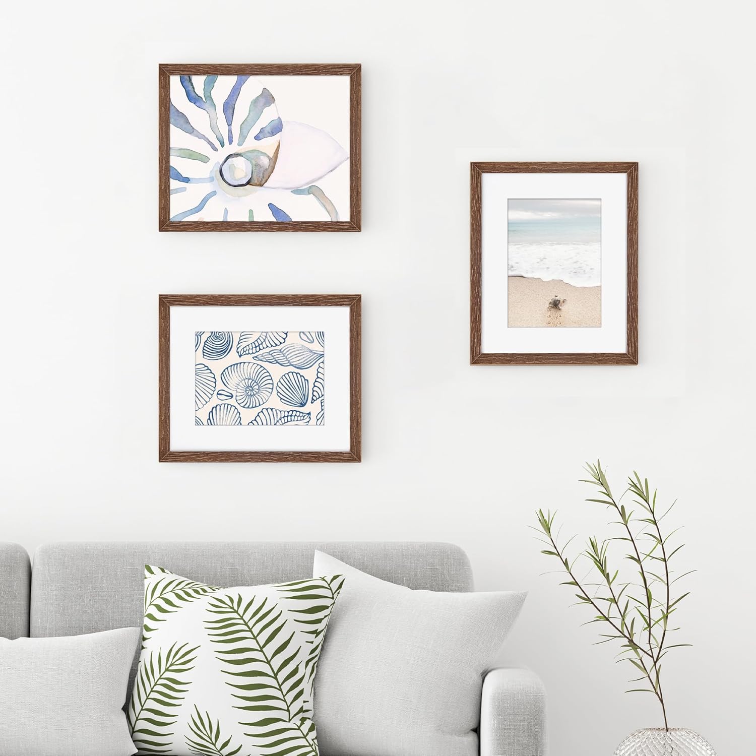 Fun Memories 8x10 Oak Wood Picture Frame Set of 3, 10 x 8 Frame Wood for Wall & Tabletop, Display 5x7 with Mat or 8 x 10 without Mat, 8x10 Natural Wood Photo Frames with Real Glass, Walnut Color