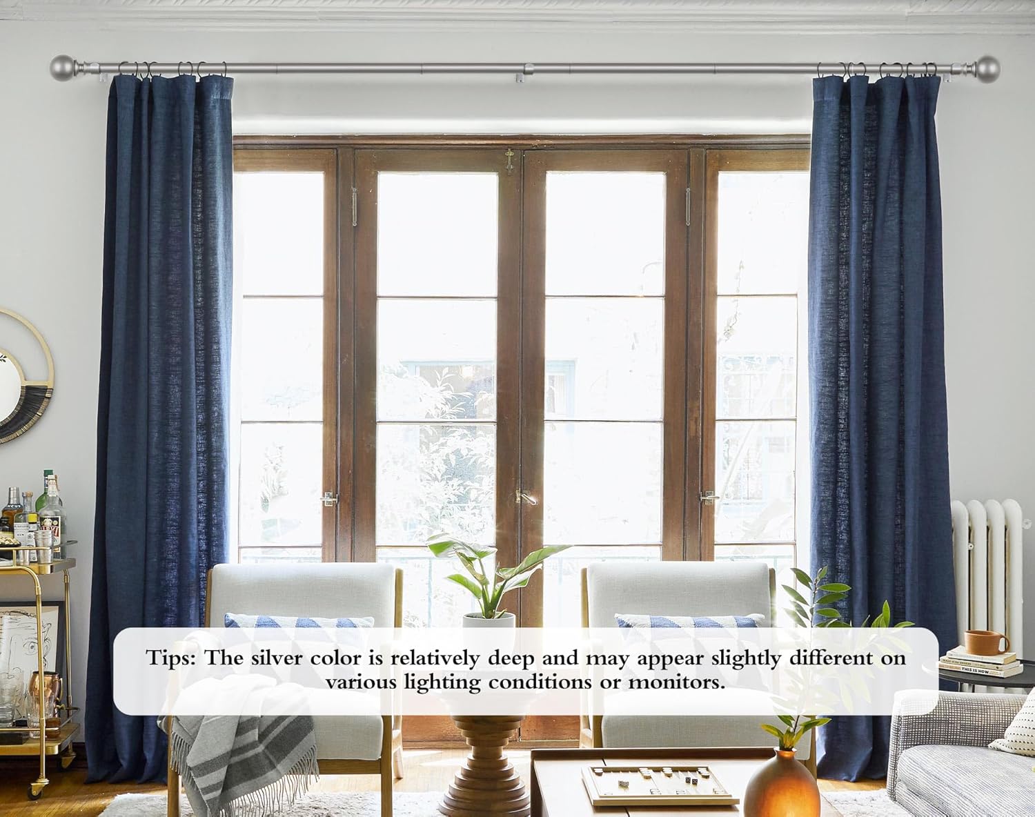 KAMANINA 2 Pack Curtain Rods 32 to 58 Inch (2.6-4.8ft), 7/8 Inch Single Heavy Duty Curtain Rods for Windows Adjustable Decorative Drapery Rod with Round Finials, Antique Silver