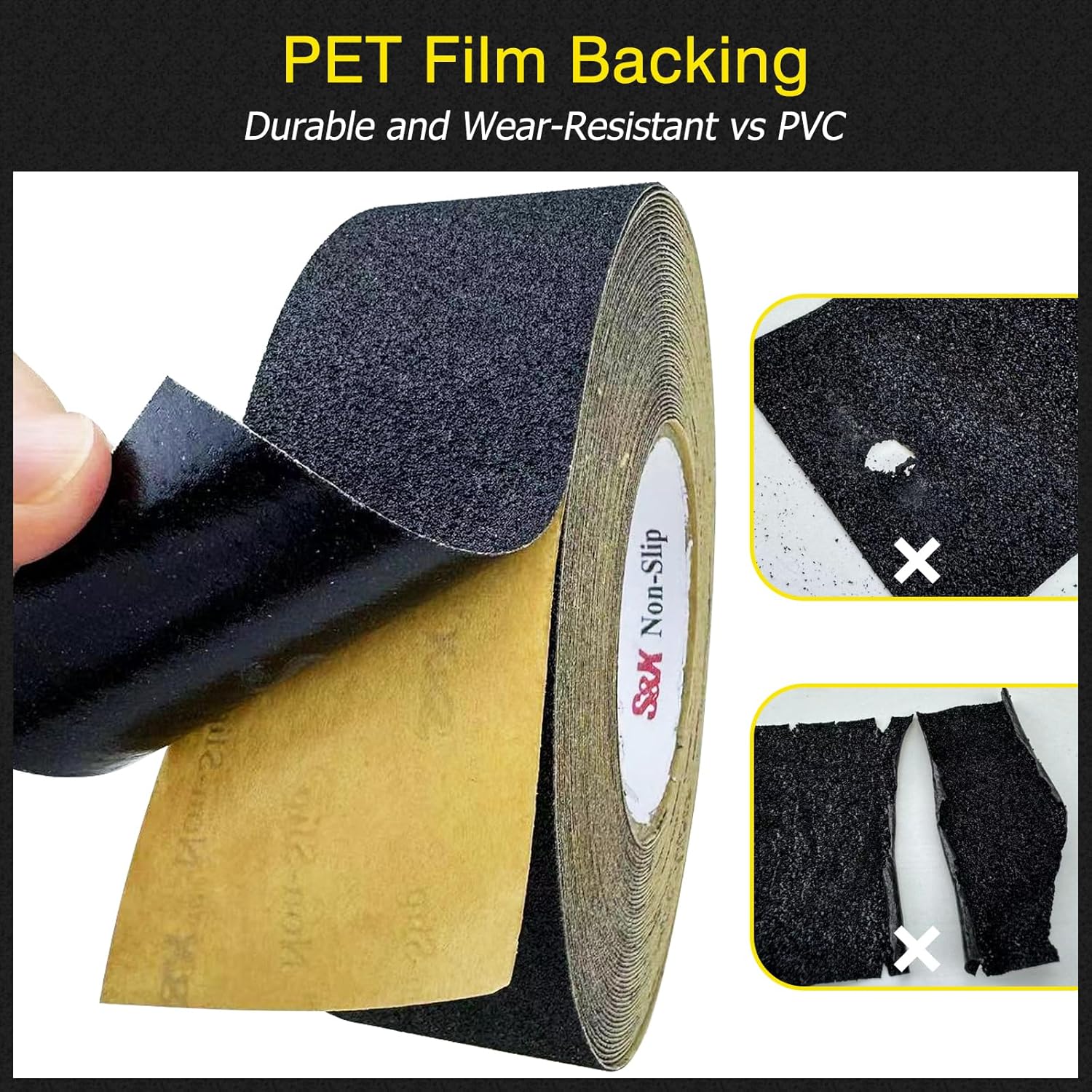 S&X Anti Slip Tape 24 Inch x 60 FT Roll, Ultimate Non-Slip Skid Grip Tape for Outdoor Stair Treads, Wooden Steps & Exterior Grips, Black, Grit 60, Waterproof, Extra-Durable, Long-Lasting