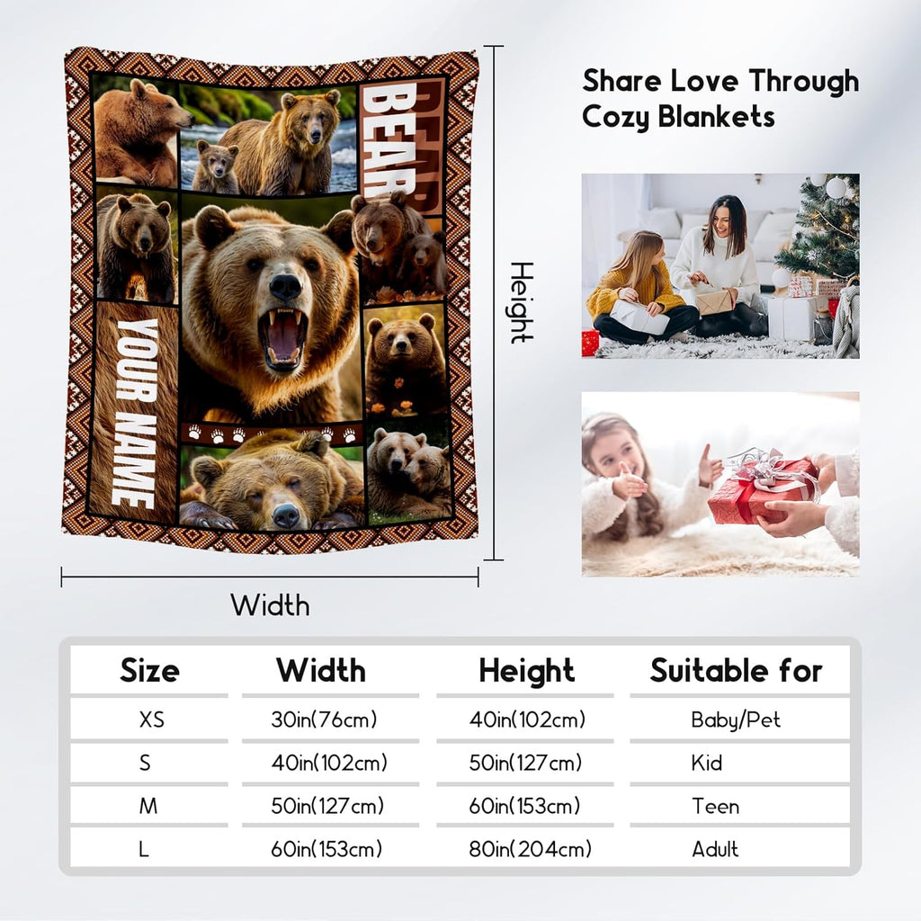 Personalized Blankets for Dad, Custom Bear Blanket Gifts for Men Boys Adults, 40"x50" Forest Animal Throw Gift for Hunters - Soft, Fuzzy & Cozy Flannel Throws Wildlife Country Decor