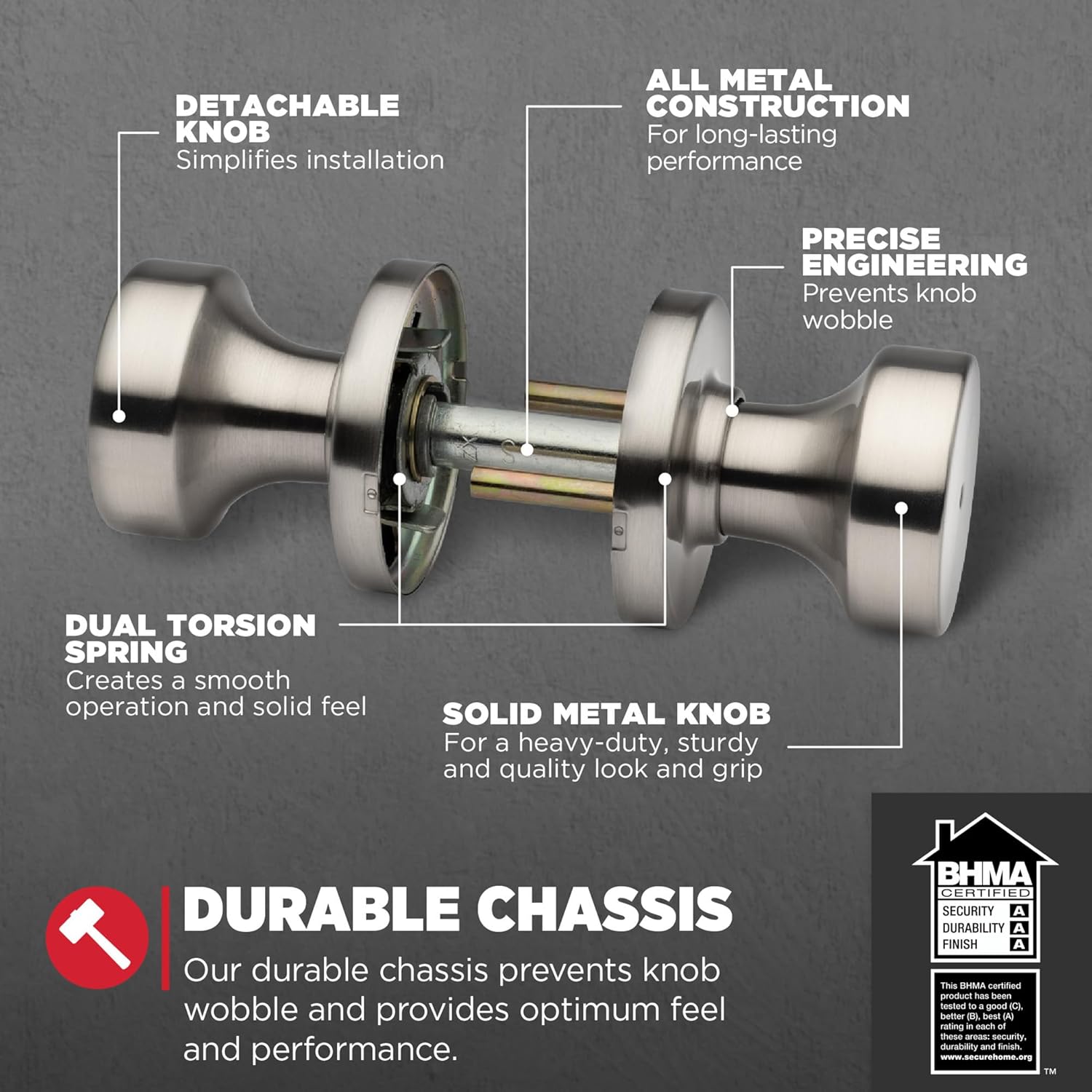 Kwikset Pismo Interior Privacy Door Knob with Lock, Door Handle For Bathroom and Bedroom, Satin Nickel Keyless Turn Lock Doorknob, with Microban Protection