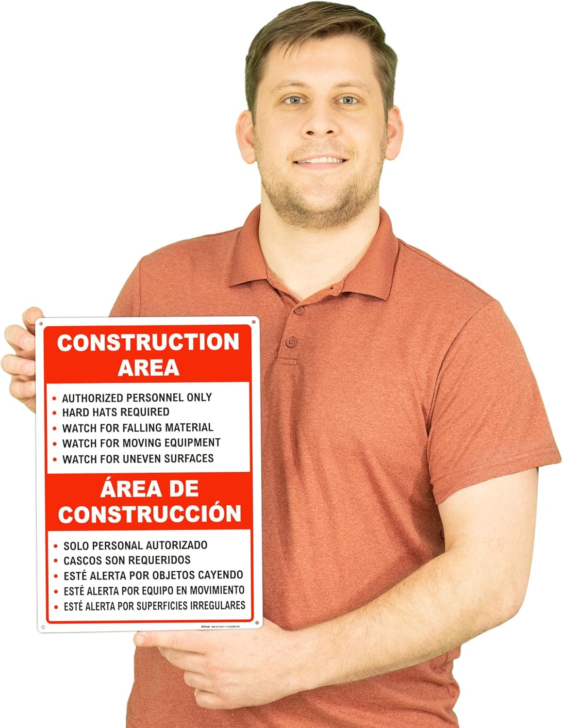 Brimar - 10" x 14" - Bilingual Construction Area Rules Sign - .055″ Polyethylene Plastic - Bilingual Design - Easy Installation