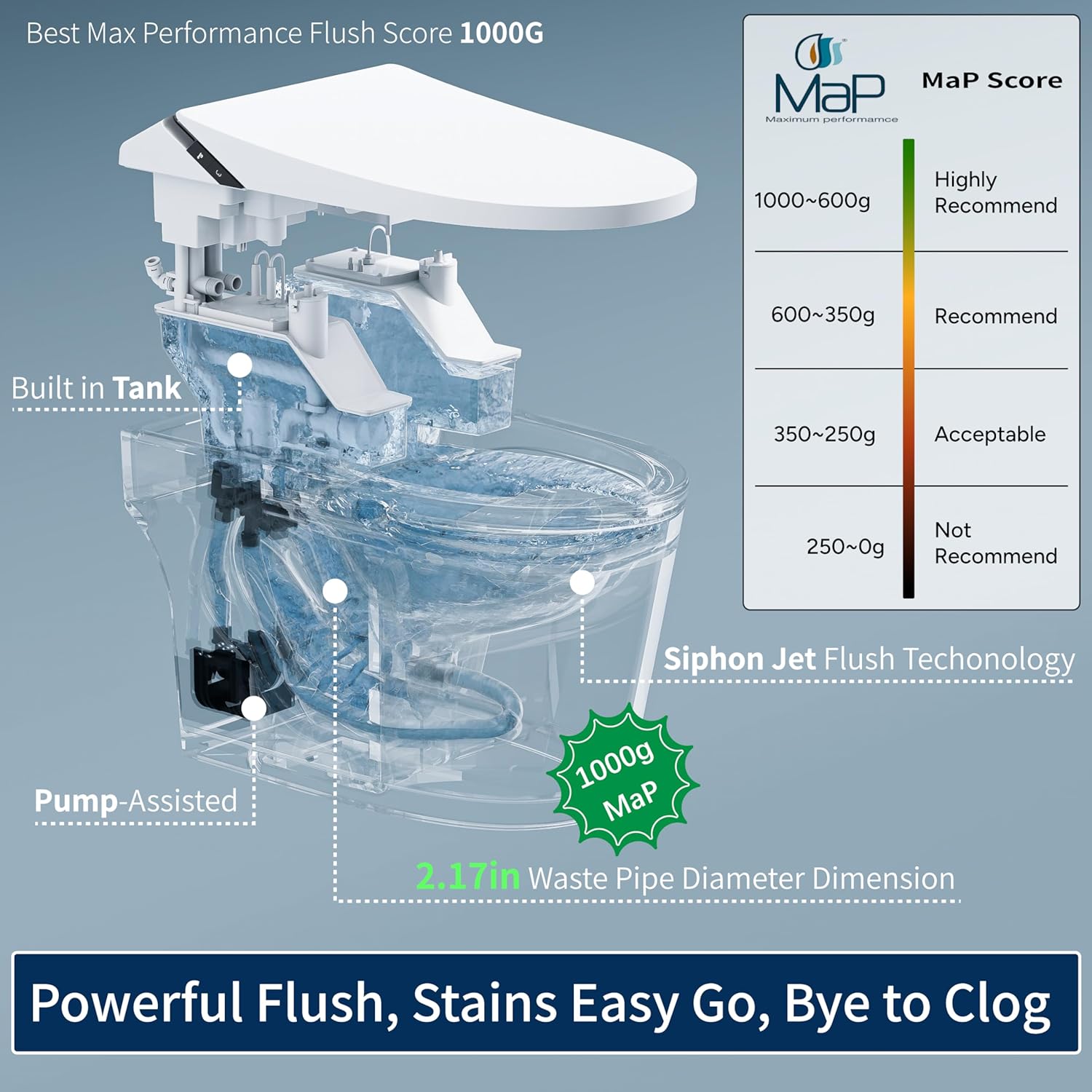 Smart Toilet with Bidet Built in, Toilets with Tank, Auto Open Close, Auto Flush, Foot Sensor, Heated Seat, Warm Water, Foam Dispenser, Elongated Bidets for Modern Bathroom, Remote, Night Light