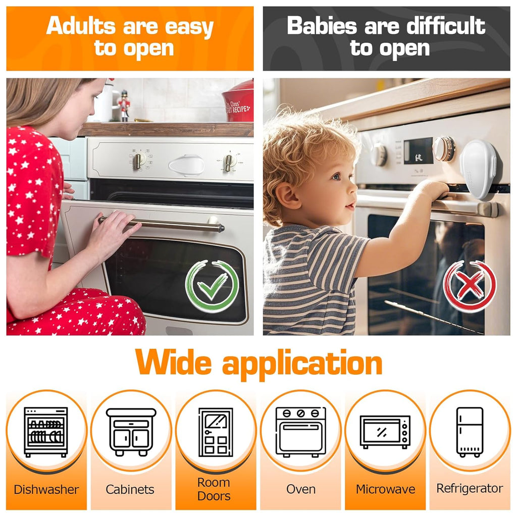Oven Lock Child Safety (1 Pack), Cabinet Lock Baby Proofing, Baby and Child Proof Lock for Drawer Oven Stove Door, Upgrade Heat-Resistant Material, Easy to Install, No Tools Need - White