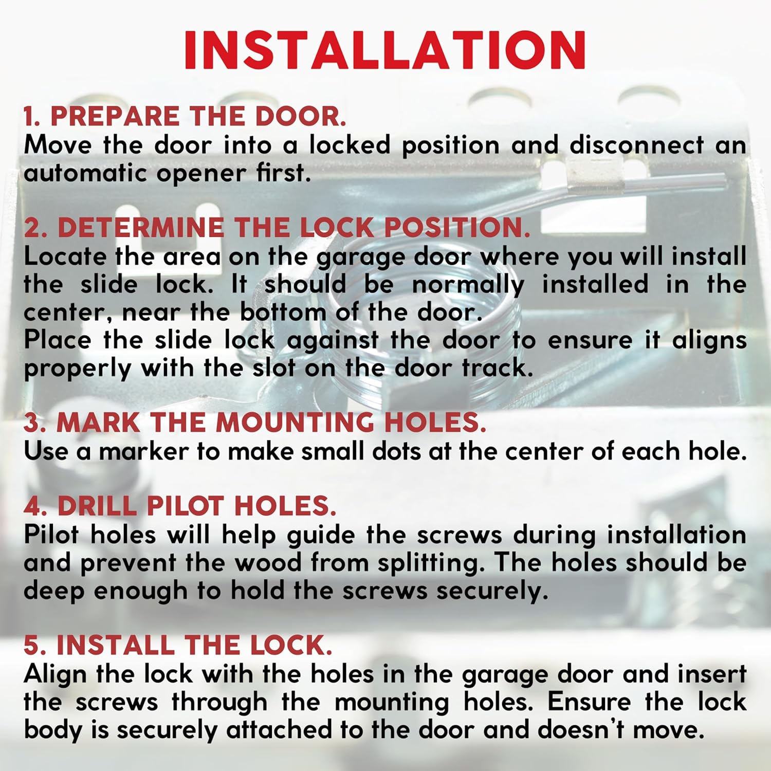 Garage Door Lock Kit, L-Handle Lock with Inside Slide Lock Latch Mechanism, Home Improvement Door Lock