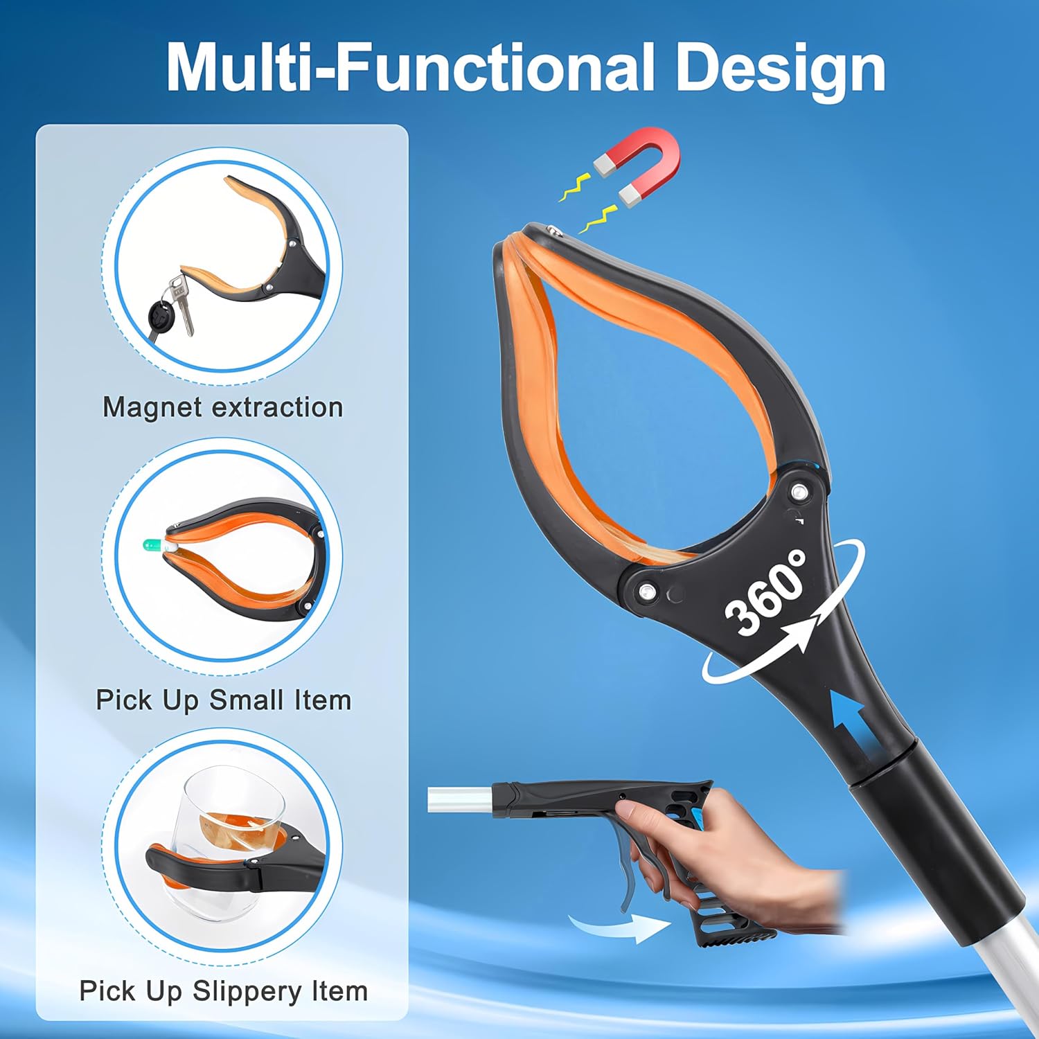 Grabber Reacher Tool - 32” Extra Long Foldable Gripper and Reaching Tool - Heavy Duty Pick Up Stick Grabbers for Seniors, Trash, Surgery Recovery Must Haves Gifts (Orange*2pc)