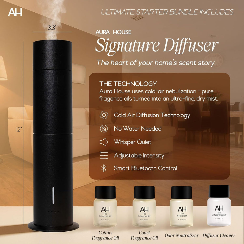 Aura House Ultimate Diffuser Kit – Smart Bluetooth Cold-Air Diffuser with Fragrance Oils, Cleaner & Neutralizer – Complete, Effortless Home Scent System