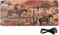Heated Desk Pad Mouse Pad 31.5x13 Inch PU Leather Desk Mat with 3 Heat Levels Large Mouse Gaming Computer Laptop Mat Cowboys Horses Cactus Desert