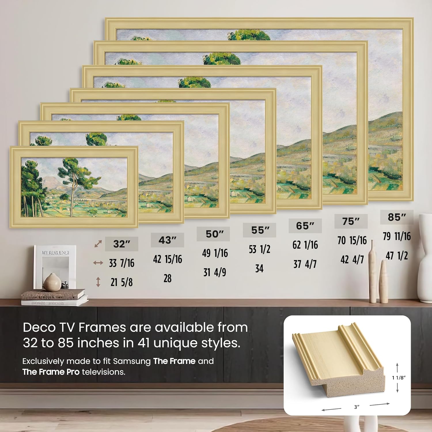 Antique White 55" Premiere Deco TV Frame - Compatible ONLY with Samsung The Frame TVs (Fits 2021-2025, LS03A, LS03B, LS03C, LS03D, LS03FA)