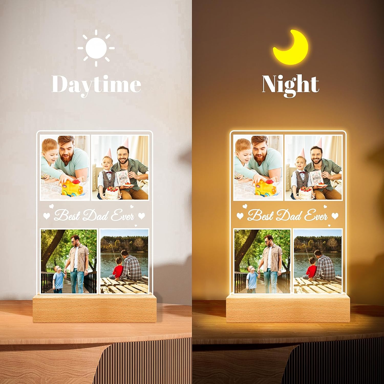 Best Dad Ever Gifts, Custom Collage Picture Frames with Night Light, Personalized Photo Frame, Customized Picture Frame with Photo, Personalized Birthday Gifts for Dad Baby Kids Family