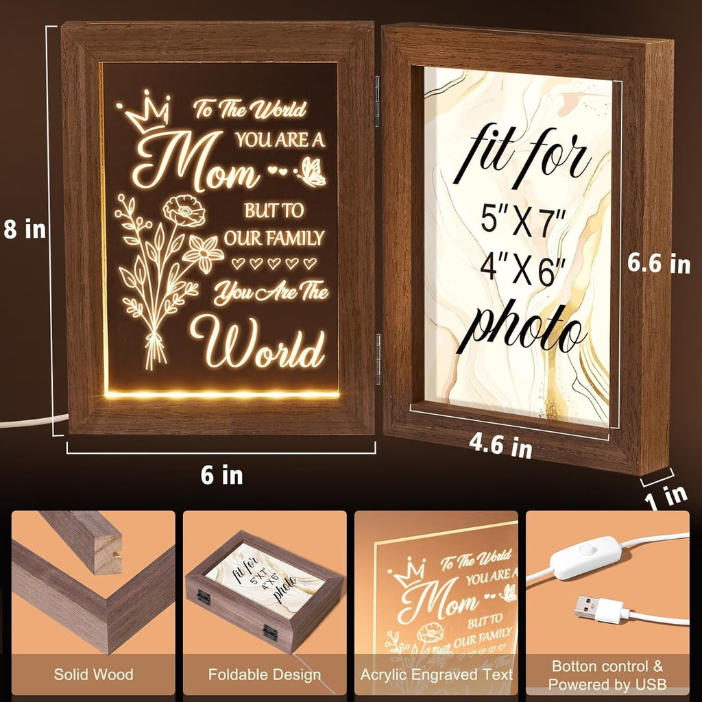 Tiblue Christmas Gifts for Mom from Daughter Son Best Mom Gifts Unique, Engraved Night Light with Mother Picture Frame 5x7, Solid Wood New Mama Mothers Day Gift for Mother-in Law Wife