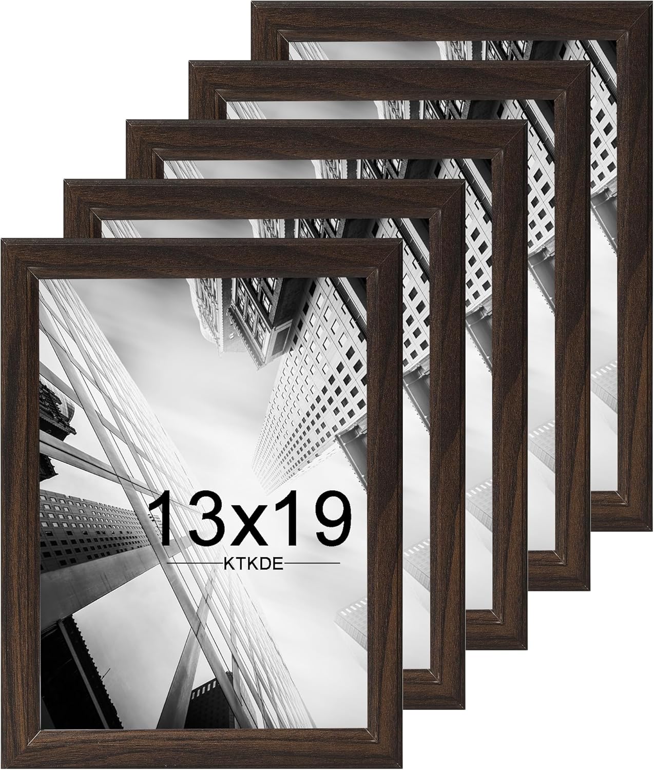 KTKDE 13x19 Picture Frame Set of 5,Walnut Wooden frames, Vertical & Horizontal Wall Hanging for Wall Display,Studio Gallery Photo Frame for Photos, Posters & Art Prints