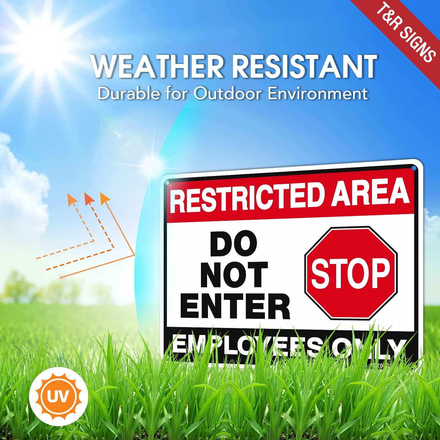 T&R Restricted Area Do Not Enter, Employees Only Sign - 4 Pack - 10 x 7 Inches Rust Free .040 Aluminum - UV Protected, Waterproof, Weatherproof and Fade Resistant - 4 Pre-drilled Holes