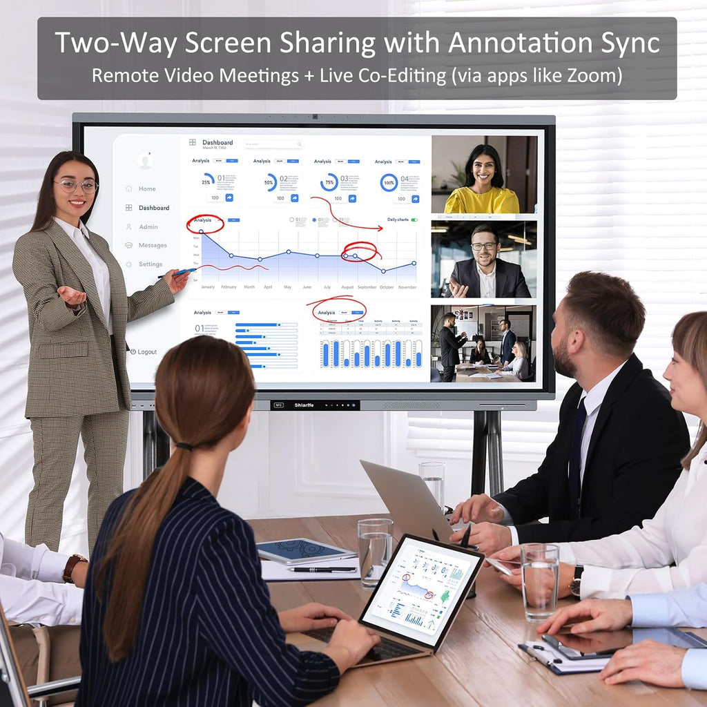 Shiarffe R9 Smart Board 4K Interactive Whiteboard EDLA-Certified All-in-One Touchscreen Digital Display Built-in 50MP AI Camera Mics and 60W Speaker for Classrom Hybrid Work