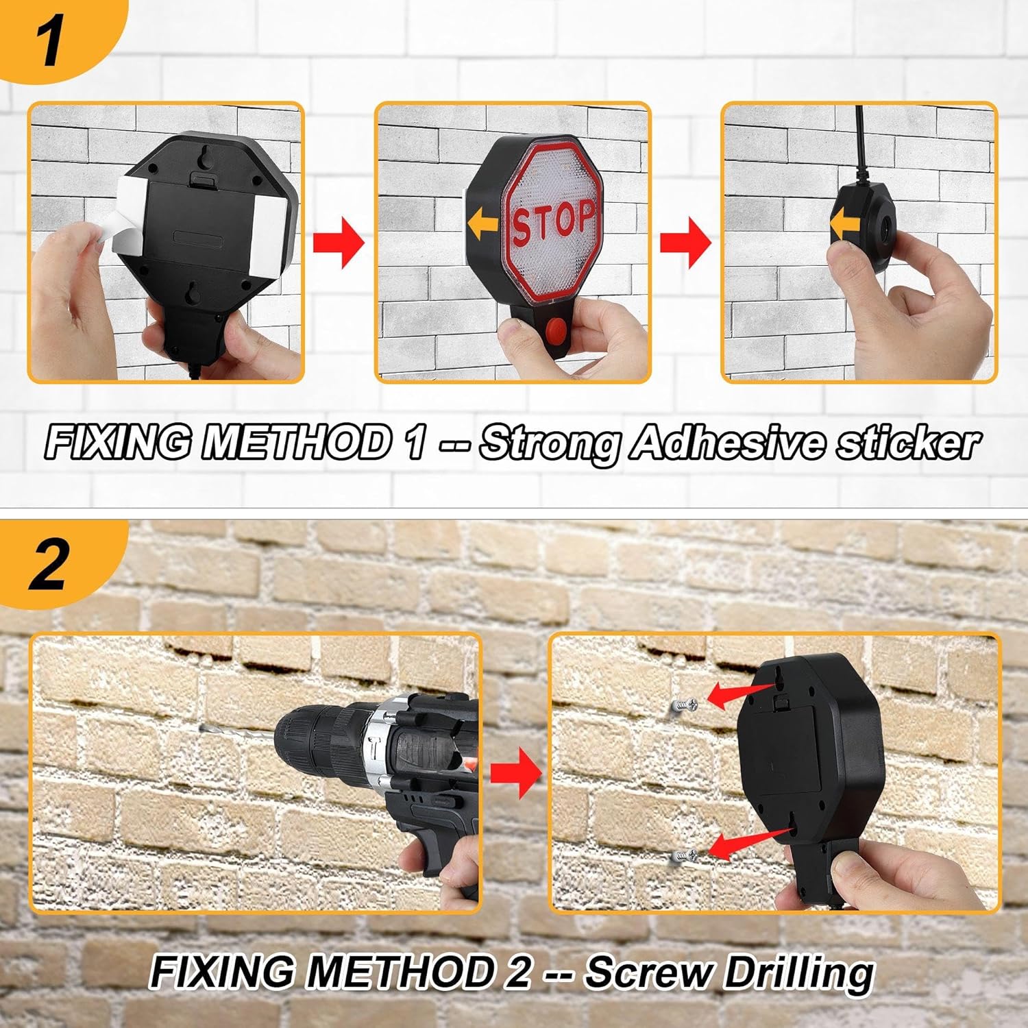 Adjustable Garage Parking Sensor Aid with with Red/Yellow/Green LED Display, Garage Parking Aid Set Stop Distance 6"–6 ft, Battery (Not Included) or USB Powered, No-Drill Installation(Black)