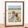 Axeman 11x14 Floating Picture Frame - Solid Oak Wood Square Picture Frame, Double Tempered Glass Photo Frame 4x6 5x7 8x10 11''x14'' Wood Frame, Wall Mount Or Tabletop Standing, Walnut