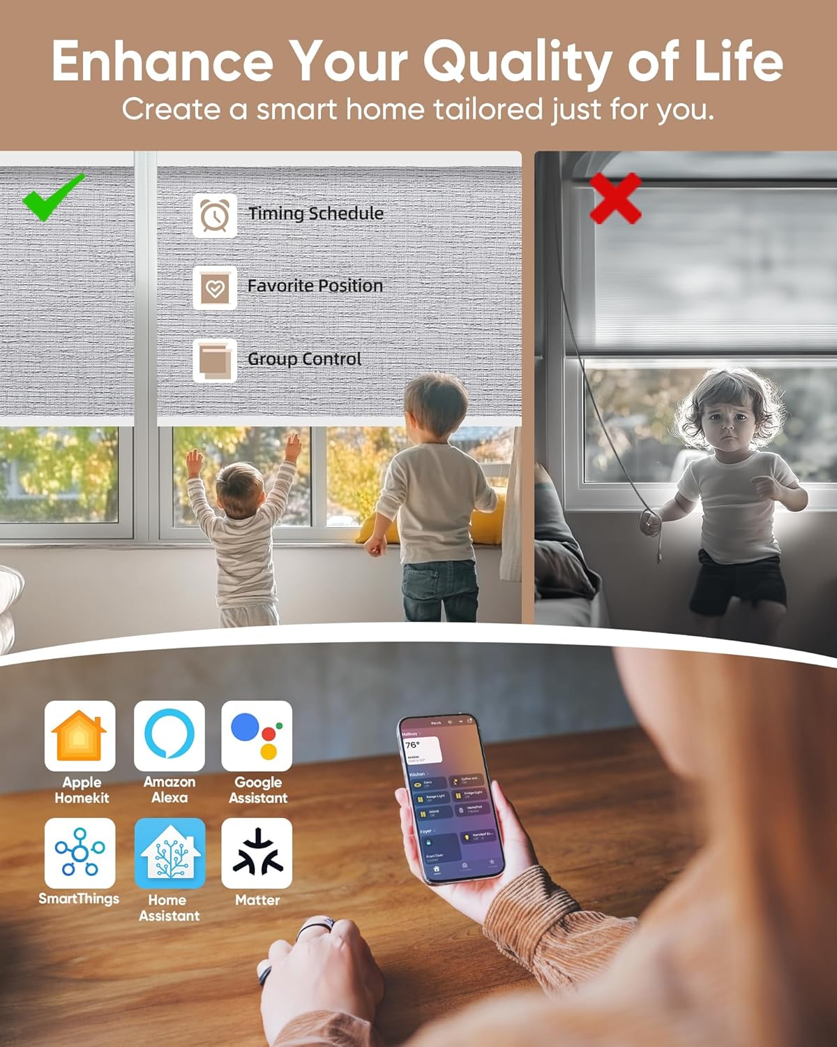 Kincmo Motorized Blinds with Remote,100% Blackout Motorized Roller Shades Work with Apple Homekit,Alexa,Google, Custom Electric Blinds with App,Voice Control (Classic Smoke)