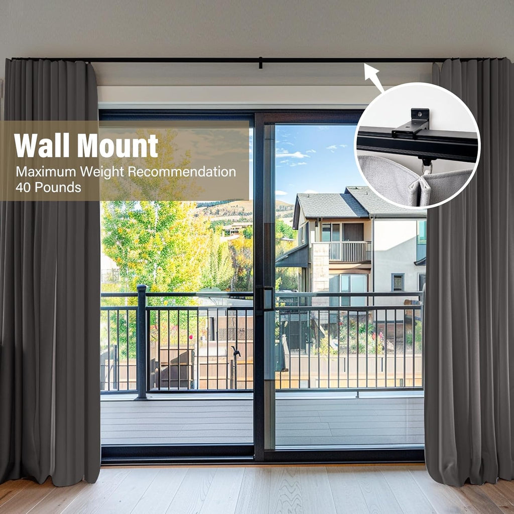 Ceiling Curtain Tracks,Curtain Track Wall Mount,Track Curtains Rod Ceilings Mount Heavy Duty Ceiling Tracks for Curtains Room Divider Rod with Hooks,Black 3-18ft